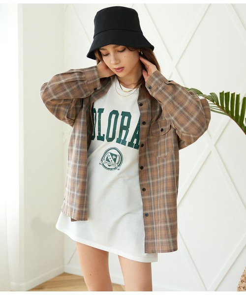 ANAP（アナップ）の「オーバーサイズチェックシャツ（シャツ/ブラウス・レディース・ベージュ/ブラック/アイボリー・FREE）」の4枚目の写真