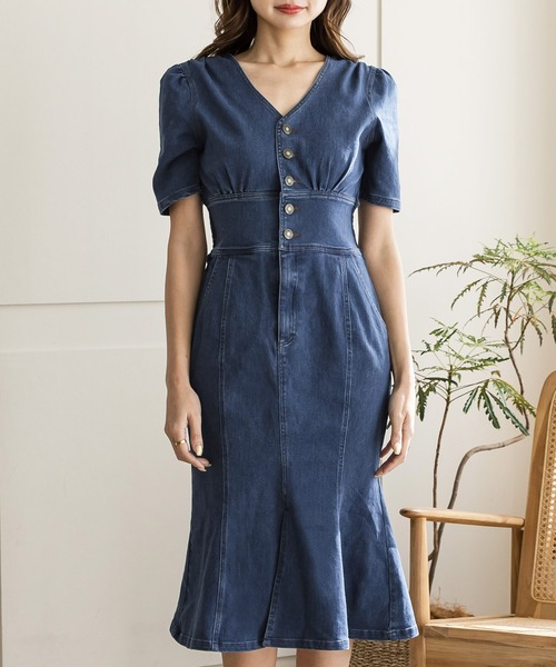 Julia Boutique(ジュリアブティック)の「フロントスリットマーメイドデニムワンピース/22014(ワンピース・レディース・ネイビー・ONE)」の6枚目の写真
