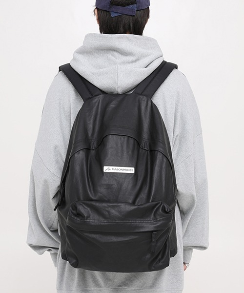 MASONPRINCE（メイソンプリンス）の「PUレザーコーティングバックパック BB2008 【MASONPRINCE】（バックパック/リュック・メンズ・ブラック・FREE）」の3枚目の写真