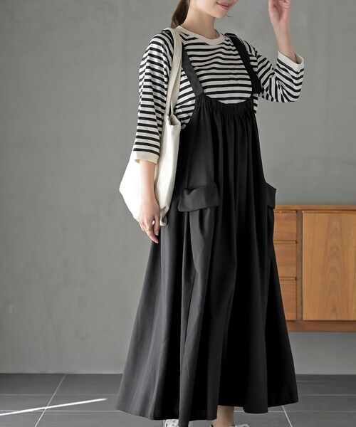 rps（アールピーエス）の「麻混アウトポケットジャンスカート（ジャンパースカート・レディース・ブラック/ネイビー/ライトカーキ/グレイッシュベージュ/ブラウン・M/フリー）」の7枚目の写真