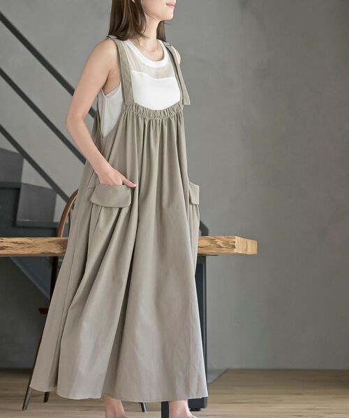 rps（アールピーエス）の「麻混アウトポケットジャンスカート（ジャンパースカート・レディース・ブラック/ネイビー/ライトカーキ/グレイッシュベージュ/ブラウン・M/フリー）」の16枚目の写真