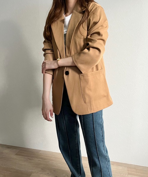 ISOOK（アイスー）の「【ZOZOTOWN限定】Single tailored jacket / シングルテーラードジャケット（テーラードジャケット・レディース・ベージュ/チャコール・FREE）」の4枚目の写真