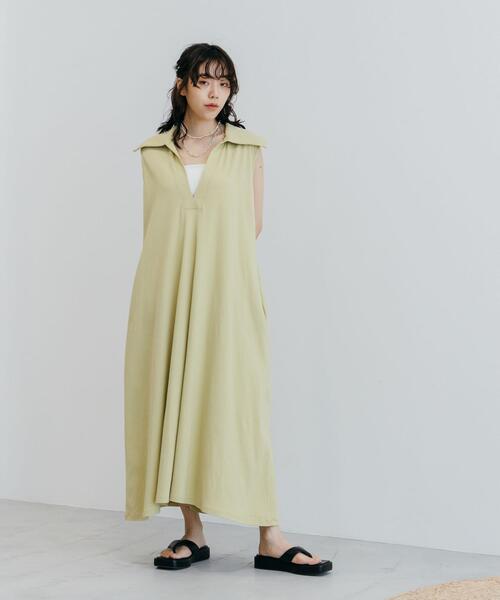 CITEN（シテン）の「＜CITEN（シテン）＞ビッグカラースキッパーマキシワンピース（ワンピース・レディース・ブラック/ライム・FREE）」の3枚目の写真