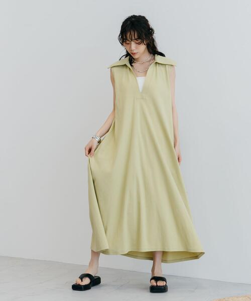 CITEN（シテン）の「＜CITEN（シテン）＞ビッグカラースキッパーマキシワンピース（ワンピース・レディース・ブラック/ライム・FREE）」の4枚目の写真
