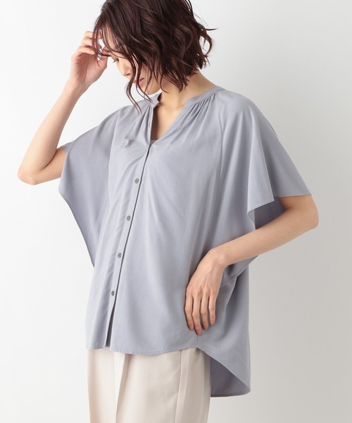 GLOBAL WORK（グローバルワーク）の「サラサラリラックスブラウス半袖/265474（シャツ/ブラウス・レディース・ライトブルー/アイボリー/ダークブルー/ホワイト系その他2/グリーン系その他3/オレンジ系その他2/ブルー系その他6・SMALL/MEDIUM/LARGE）」の14枚目の写真