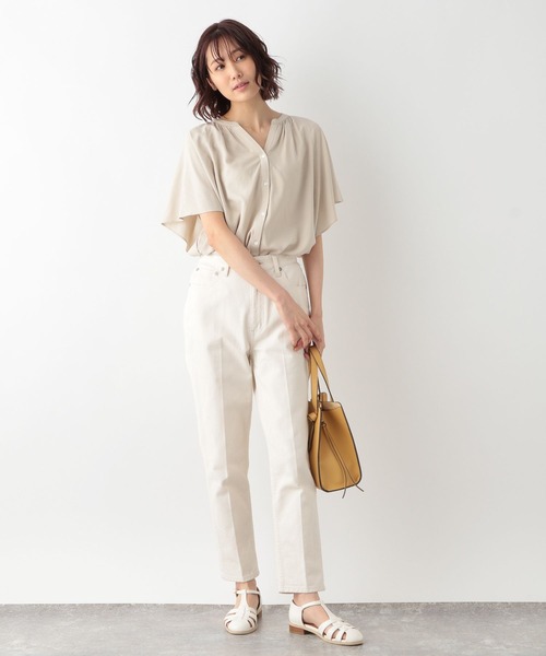 GLOBAL WORK（グローバルワーク）の「サラサラリラックスブラウス半袖/265474（シャツ/ブラウス・レディース・ライトブルー/アイボリー/ダークブルー/ホワイト系その他2/グリーン系その他3/オレンジ系その他2/ブルー系その他6・SMALL/MEDIUM/LARGE）」の9枚目の写真