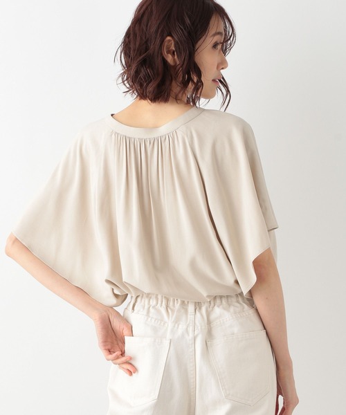 GLOBAL WORK（グローバルワーク）の「サラサラリラックスブラウス半袖/265474（シャツ/ブラウス・レディース・ライトブルー/アイボリー/ダークブルー/ホワイト系その他2/グリーン系その他3/オレンジ系その他2/ブルー系その他6・SMALL/MEDIUM/LARGE）」の10枚目の写真