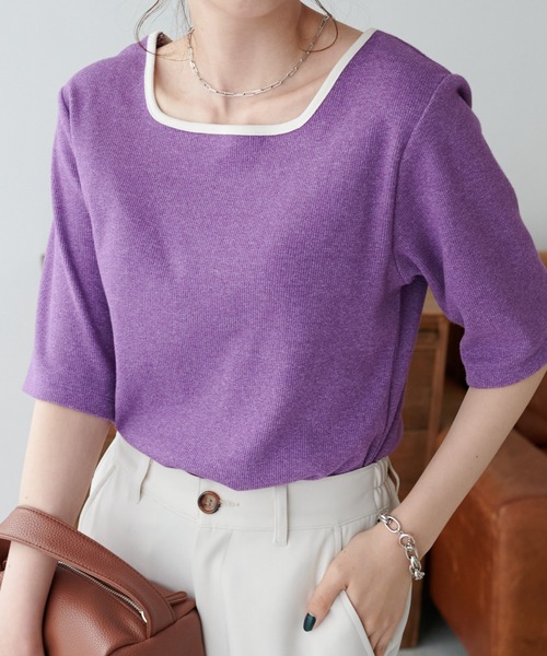 DISCOAT（ディスコート）の「【前後2WAY】粗杢リブプルオーバー（Tシャツ/カットソー・レディース・ブラック/グレー/ベージュ/パープル・FREE）」の4枚目の写真