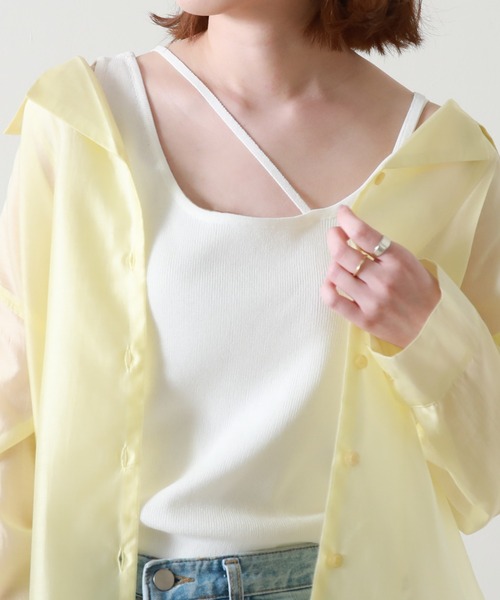 Cheek（チーク）の「アシメストラップニットキャミソール（キャミソール・レディース・ブラック/ベージュ/オフホワイト/イエロー・MEDIUM）」の3枚目の写真