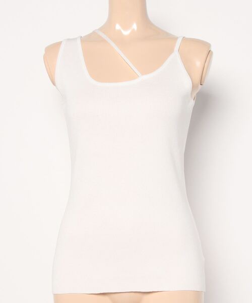 Cheek（チーク）の「アシメストラップニットキャミソール（キャミソール・レディース・ブラック/ベージュ/オフホワイト/イエロー・MEDIUM）」の8枚目の写真