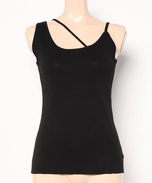 Cheek（チーク）の「アシメストラップニットキャミソール（キャミソール・レディース・ブラック/ベージュ/オフホワイト/イエロー・MEDIUM）」の9枚目の写真
