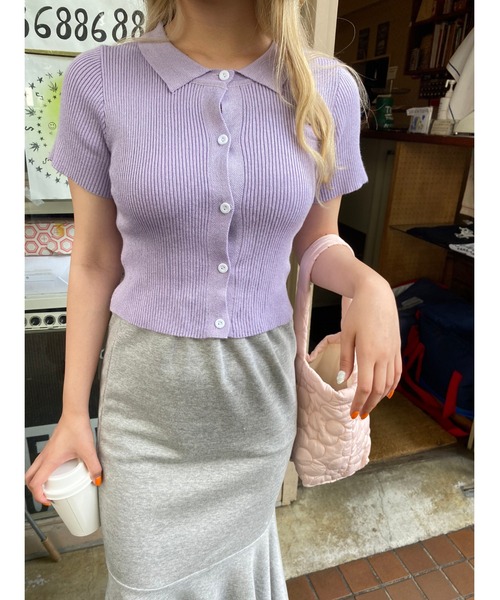 WC(ダブル シー)の「カラー半袖ポロ(Tシャツ/カットソー・レディース・ホワイト/ライトパープル/ブラック/グリーン/ピンク・FREE)」の4枚目の写真