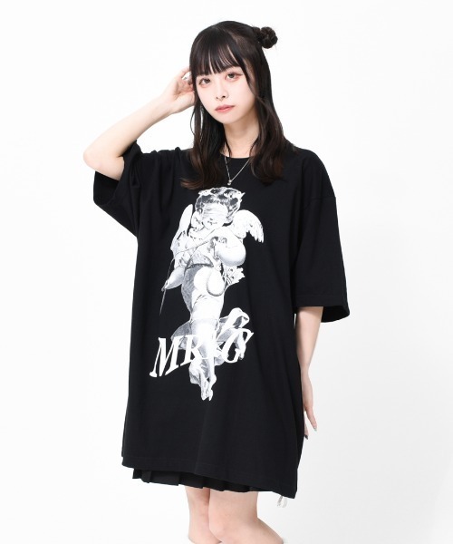 TRAVAS TOKYO（トラバス トウキョウ）の「『TRAVAS TOKYO/トラバス トーキョー』Blindfold BIG Tee/天使プリント 半袖Tシャツ（Tシャツ/カットソー・レディース・ホワイト/ブラック/サックスブルー・FREE）」の2枚目の写真