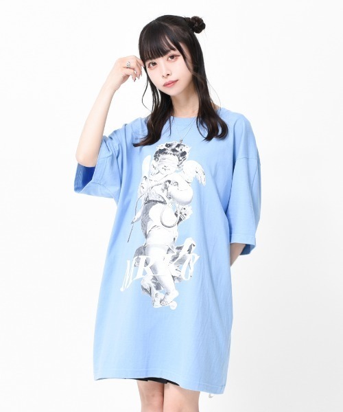 TRAVAS TOKYO（トラバス トウキョウ）の「『TRAVAS TOKYO/トラバス トーキョー』Blindfold BIG Tee/天使プリント 半袖Tシャツ（Tシャツ/カットソー・レディース・ホワイト/ブラック/サックスブルー・FREE）」の10枚目の写真