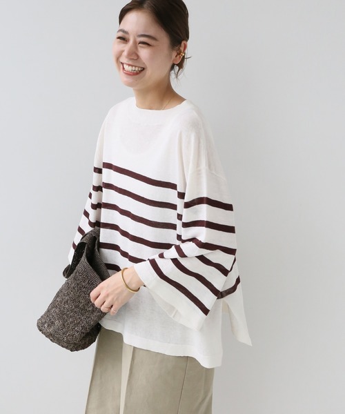 JOURNAL STANDARD relume（ジャーナルスタンダード　レリューム）の「ヘンプボーダープルオーバー（ニット/セーター・レディース・ネイビー/ボルドー・FREE）」の4枚目の写真