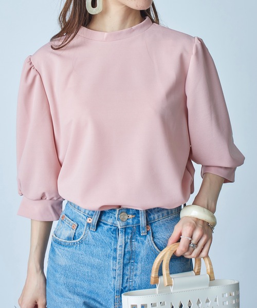 SETUP7（セットアップセブン）の「【SETUP7】ランタンスリーブTシャツ 5分袖 SCCH140 ※（Tシャツ/カットソー・レディース・ブラック/ピンク/ブルー/グリーン・FREE）」の4枚目の写真