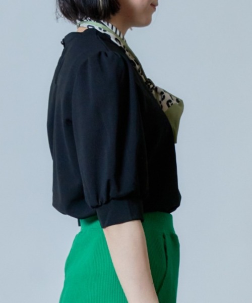 SETUP7（セットアップセブン）の「【SETUP7】ランタンスリーブTシャツ 5分袖 SCCH140 ※（Tシャツ/カットソー・レディース・ブラック/ピンク/ブルー/グリーン・FREE）」の11枚目の写真