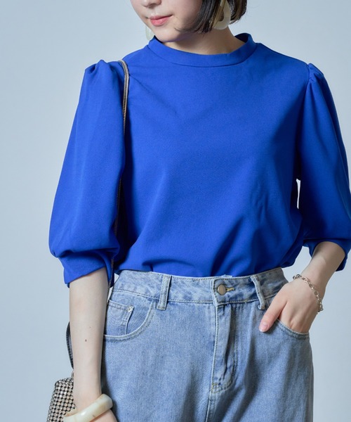 SETUP7（セットアップセブン）の「【SETUP7】ランタンスリーブTシャツ 5分袖 SCCH140 ※（Tシャツ/カットソー・レディース・ブラック/ピンク/ブルー/グリーン・FREE）」の13枚目の写真