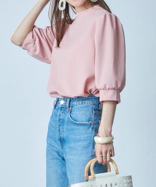 SETUP7（セットアップセブン）の「【SETUP7】ランタンスリーブTシャツ 5分袖 SCCH140 ※（Tシャツ/カットソー・レディース・ブラック/ピンク/ブルー/グリーン・FREE）」の18枚目の写真