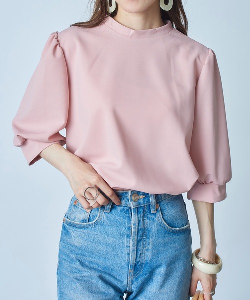 SETUP7（セットアップセブン）の「【SETUP7】ランタンスリーブTシャツ 5分袖 SCCH140 ※（Tシャツ/カットソー・レディース・ブラック/ピンク/ブルー/グリーン・FREE）」の20枚目の写真