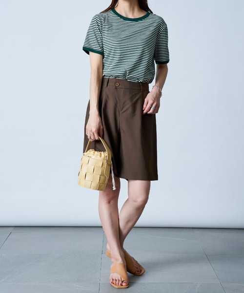 MAISON BREEZE(メゾンブリーズ)の「【MAISON BREEZE】レトロボーダーリンガーTシャツ SCCH161(Tシャツ/カットソー・レディース・グリーン/ブラウン/ブラック・4/3)」の4枚目の写真