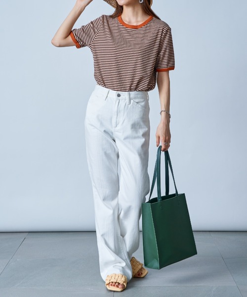 MAISON BREEZE(メゾンブリーズ)の「【MAISON BREEZE】レトロボーダーリンガーTシャツ SCCH161(Tシャツ/カットソー・レディース・グリーン/ブラウン/ブラック・4/3)」の5枚目の写真