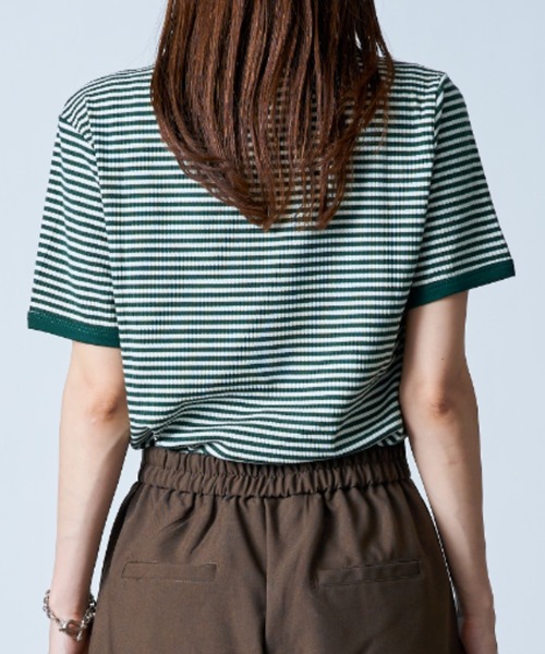 MAISON BREEZE(メゾンブリーズ)の「【MAISON BREEZE】レトロボーダーリンガーTシャツ SCCH161(Tシャツ/カットソー・レディース・グリーン/ブラウン/ブラック・4/3)」の8枚目の写真