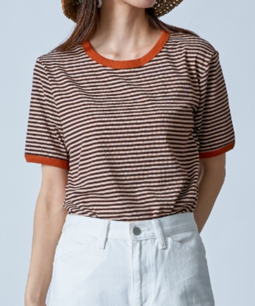 MAISON BREEZE(メゾンブリーズ)の「【MAISON BREEZE】レトロボーダーリンガーTシャツ SCCH161(Tシャツ/カットソー・レディース・グリーン/ブラウン/ブラック・4/3)」の10枚目の写真