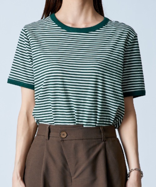 MAISON BREEZE(メゾンブリーズ)の「【MAISON BREEZE】レトロボーダーリンガーTシャツ SCCH161(Tシャツ/カットソー・レディース・グリーン/ブラウン/ブラック・4/3)」の11枚目の写真