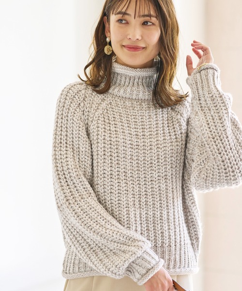 BELLUNA PLUS(ベルーナ)の「ロールアップロービングニット(ニット/セーター・レディース・ベージュ/グリーン/ラベンダー・MEDIUM)」の11枚目の写真