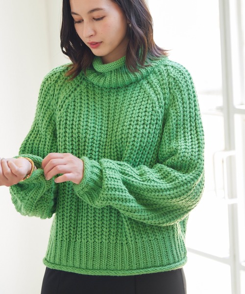 BELLUNA PLUS(ベルーナ)の「ロールアップロービングニット(ニット/セーター・レディース・ベージュ/グリーン/ラベンダー・MEDIUM)」の21枚目の写真