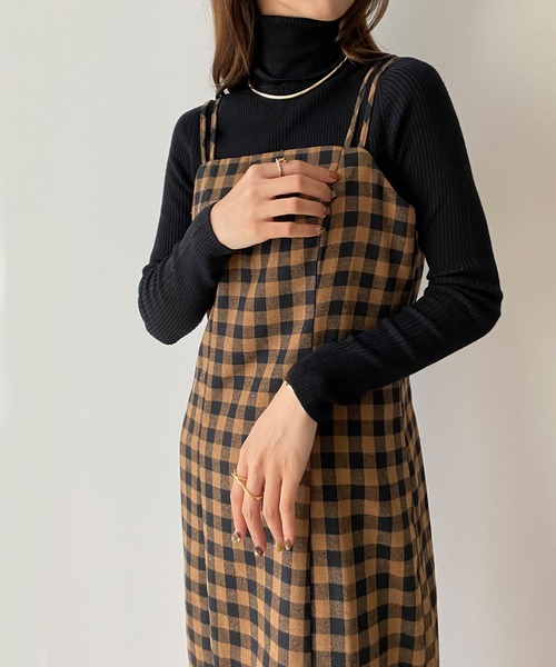callautia（カラウティア）の「チェックIラインキャミワンピース（ワンピース・レディース・キャメル/ブラウン/ブルー・MEDIUM/SMALL/LARGE/X-LARGE）」の3枚目の写真