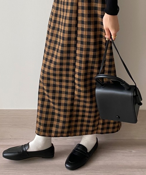 callautia（カラウティア）の「チェックIラインキャミワンピース（ワンピース・レディース・キャメル/ブラウン/ブルー・MEDIUM/SMALL/LARGE/X-LARGE）」の5枚目の写真