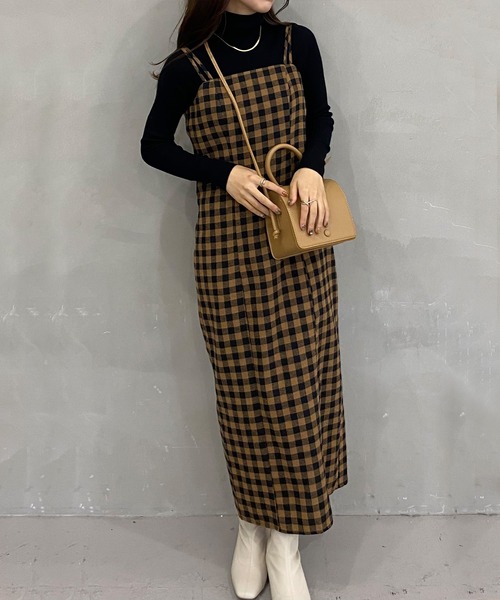 callautia（カラウティア）の「チェックIラインキャミワンピース（ワンピース・レディース・キャメル/ブラウン/ブルー・MEDIUM/SMALL/LARGE/X-LARGE）」の6枚目の写真