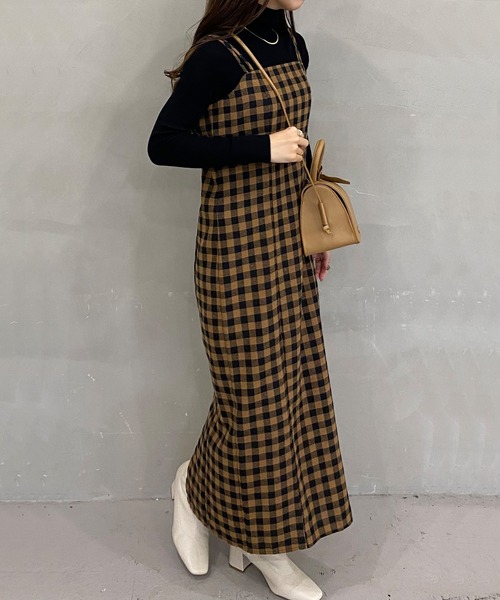 callautia（カラウティア）の「チェックIラインキャミワンピース（ワンピース・レディース・キャメル/ブラウン/ブルー・MEDIUM/SMALL/LARGE/X-LARGE）」の7枚目の写真