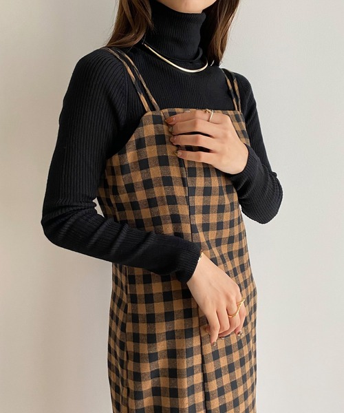 callautia（カラウティア）の「チェックIラインキャミワンピース（ワンピース・レディース・キャメル/ブラウン/ブルー・MEDIUM/SMALL/LARGE/X-LARGE）」の8枚目の写真