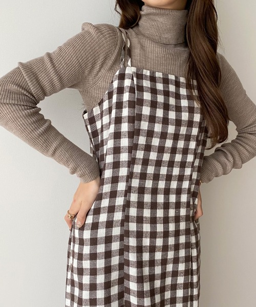callautia（カラウティア）の「チェックIラインキャミワンピース（ワンピース・レディース・キャメル/ブラウン/ブルー・MEDIUM/SMALL/LARGE/X-LARGE）」の9枚目の写真