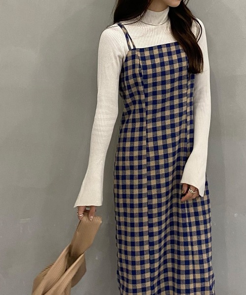 callautia（カラウティア）の「チェックIラインキャミワンピース（ワンピース・レディース・キャメル/ブラウン/ブルー・MEDIUM/SMALL/LARGE/X-LARGE）」の14枚目の写真