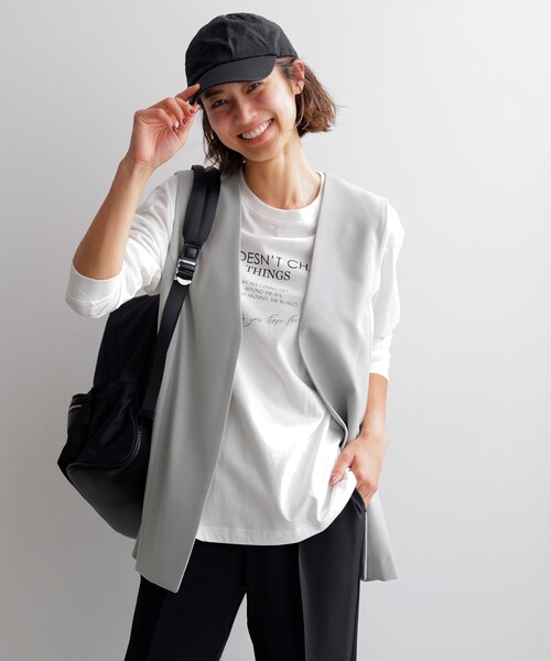 INDIVI(インディヴィ)の「◆【洗える/SETUP可能/日本製】ノーカラーストレートジレ(ベスト・レディース・チャコールグレー/ライトグレー/ブラック/ブラウン系・38/34/05/12/15 /13)」の3枚目の写真