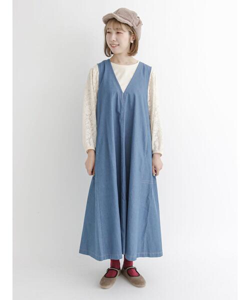 Samansa Mos2（サマンサ モスモス）の「◎デニムステッチワークジャンパースカート（ワンピース・レディース・サックスブルー/ブルー・ﾌﾘ-）」の19枚目の写真