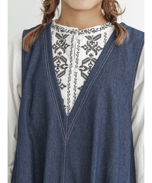 Samansa Mos2（サマンサ モスモス）の「◎デニムステッチワークジャンパースカート（ワンピース・レディース・サックスブルー/ブルー・ﾌﾘ-）」の8枚目の写真