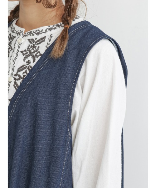 Samansa Mos2（サマンサ モスモス）の「◎デニムステッチワークジャンパースカート（ワンピース・レディース・サックスブルー/ブルー・ﾌﾘ-）」の9枚目の写真