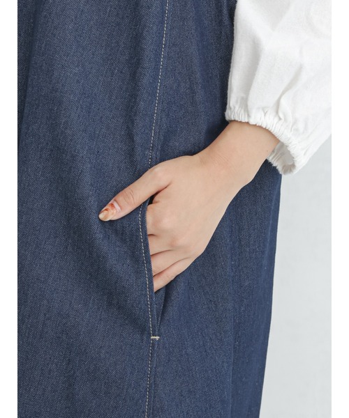 Samansa Mos2（サマンサ モスモス）の「◎デニムステッチワークジャンパースカート（ワンピース・レディース・サックスブルー/ブルー・ﾌﾘ-）」の10枚目の写真
