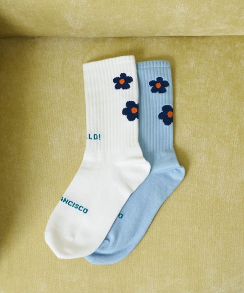 CIAOPANIC TYPY(チャオパニックティピー)の「【靴下屋×TYPY】フラワーロゴクルーソックス(ソックス/靴下・レディース・オフホワイト/サックスブルー・ONE SIZE)」の12枚目の写真