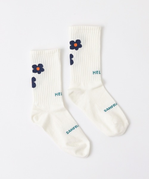 CIAOPANIC TYPY(チャオパニックティピー)の「【靴下屋×TYPY】フラワーロゴクルーソックス(ソックス/靴下・レディース・オフホワイト/サックスブルー・ONE SIZE)」の4枚目の写真