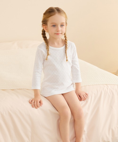 combimini(コンビミニ)の「レース8分袖Tシャツ2枚組(Tシャツ/カットソー・キッズ・キナリ/オフホワイト/ホワイト・130/100/110/120/80/90/140)」の2枚目の写真