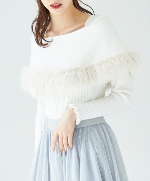 ファー付きケープライク袖口フリルリブニットプルオーバー（ニット/セーター）｜tocco closet（トッコ クローゼット）