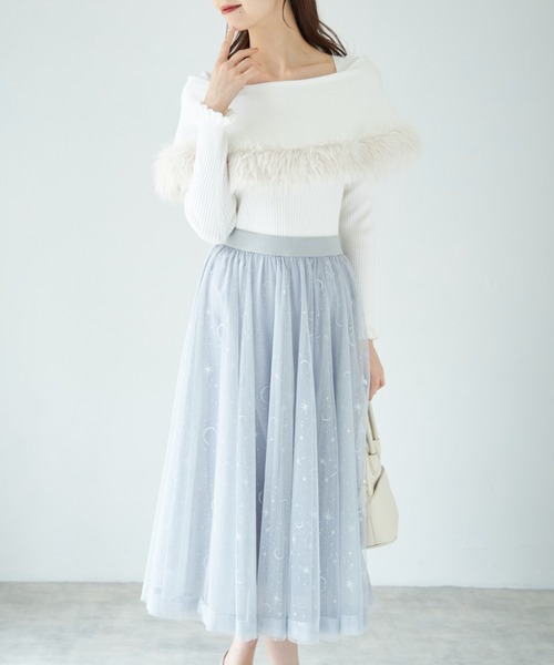 ファー付きケープライク袖口フリルリブニットプルオーバー（ニット/セーター）｜tocco closet（トッコ クローゼット）