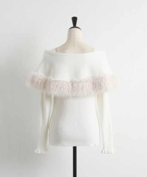 ファー付きケープライク袖口フリルリブニットプルオーバー（ニット/セーター）｜tocco closet（トッコ クローゼット）