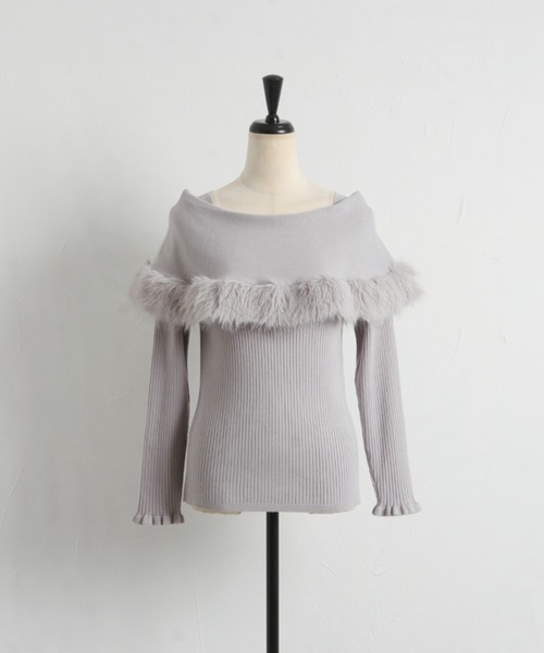 ファー付きケープライク袖口フリルリブニットプルオーバー（ニット/セーター）｜tocco closet（トッコ クローゼット）